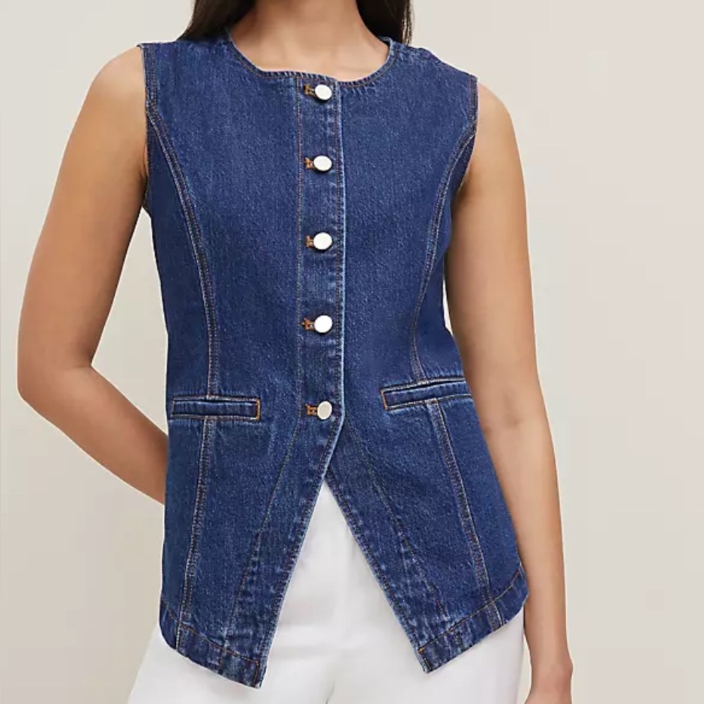 # 92 Sleeveless Denim Vest with Button Front